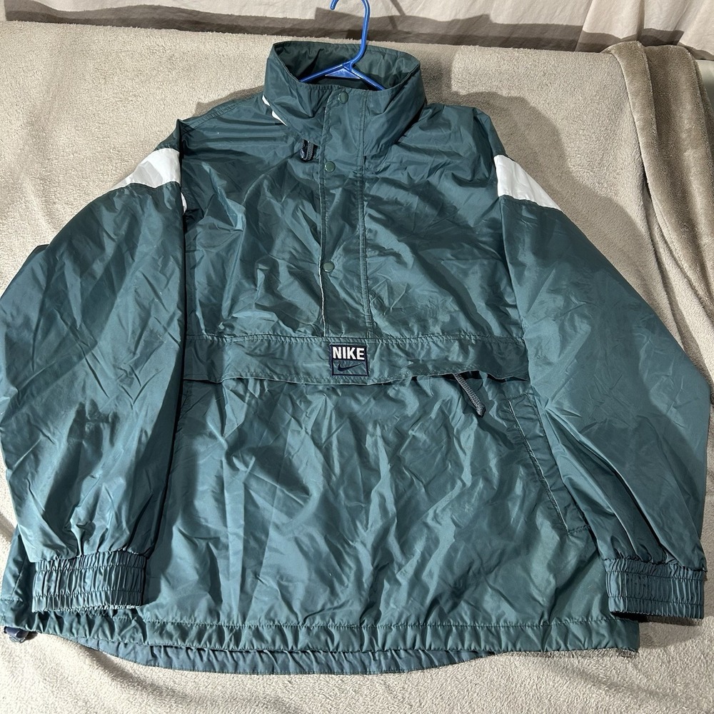 Vintage 90s Nike Anorak Half Zip Pullover Windbreaker Mens XL Green White